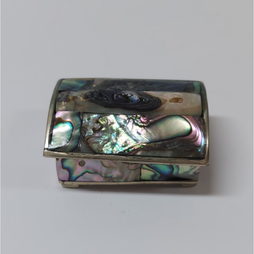 Vintage Alpaca Silver Abalone Mini Jewelry Trinket  Box